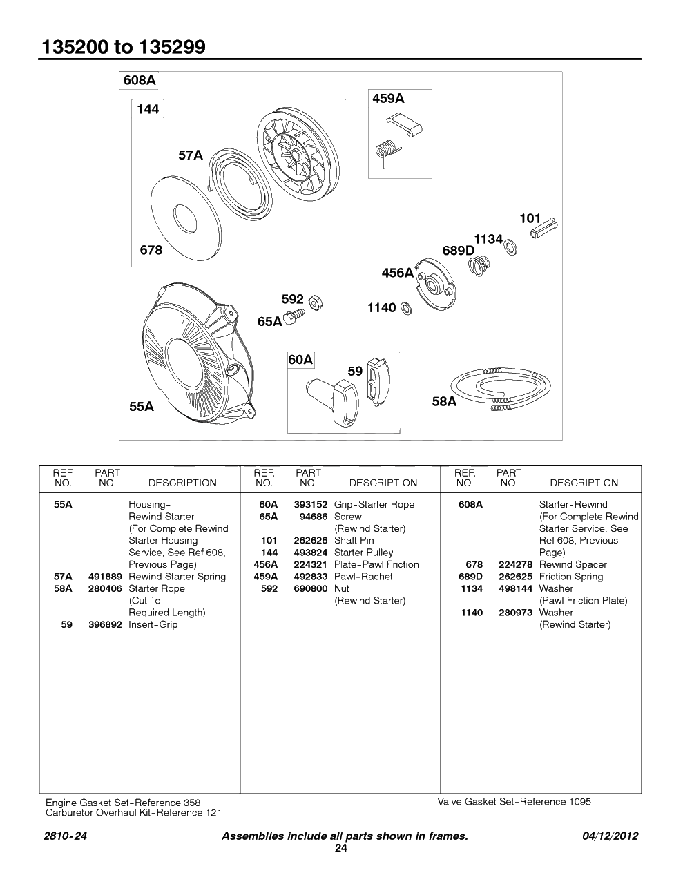 Rewind Group 2 Diagram and Parts List for 135207-0325-XX  Briggs and Stratton Engine